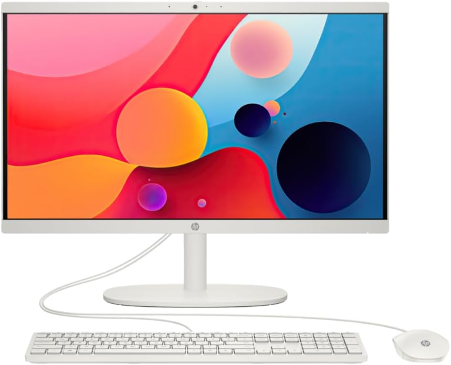HP AIO 22-dg0012nh All-in-One Desktop PC – 21.5″ FHD VA Display, Intel® Core™ i3-N300, 8GB DDR5 RAM, 512GB SSD, Wi-Fi 6, Windows 11 Pro, Keyboard & Mouse Included – Cashmere White